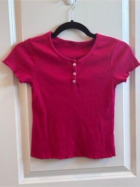 Target Kids Ribbed Henley Top - Hot Pink